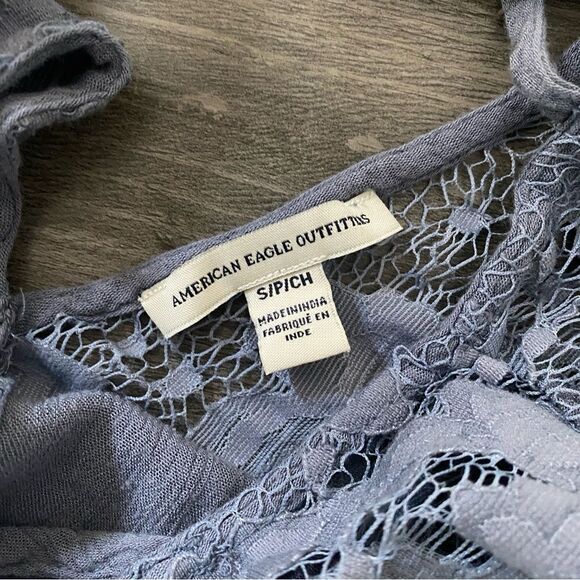 American Eagle Bell Sleeve Top Periwinkle Blue Lace Viscose Small - Picture 3 of 9